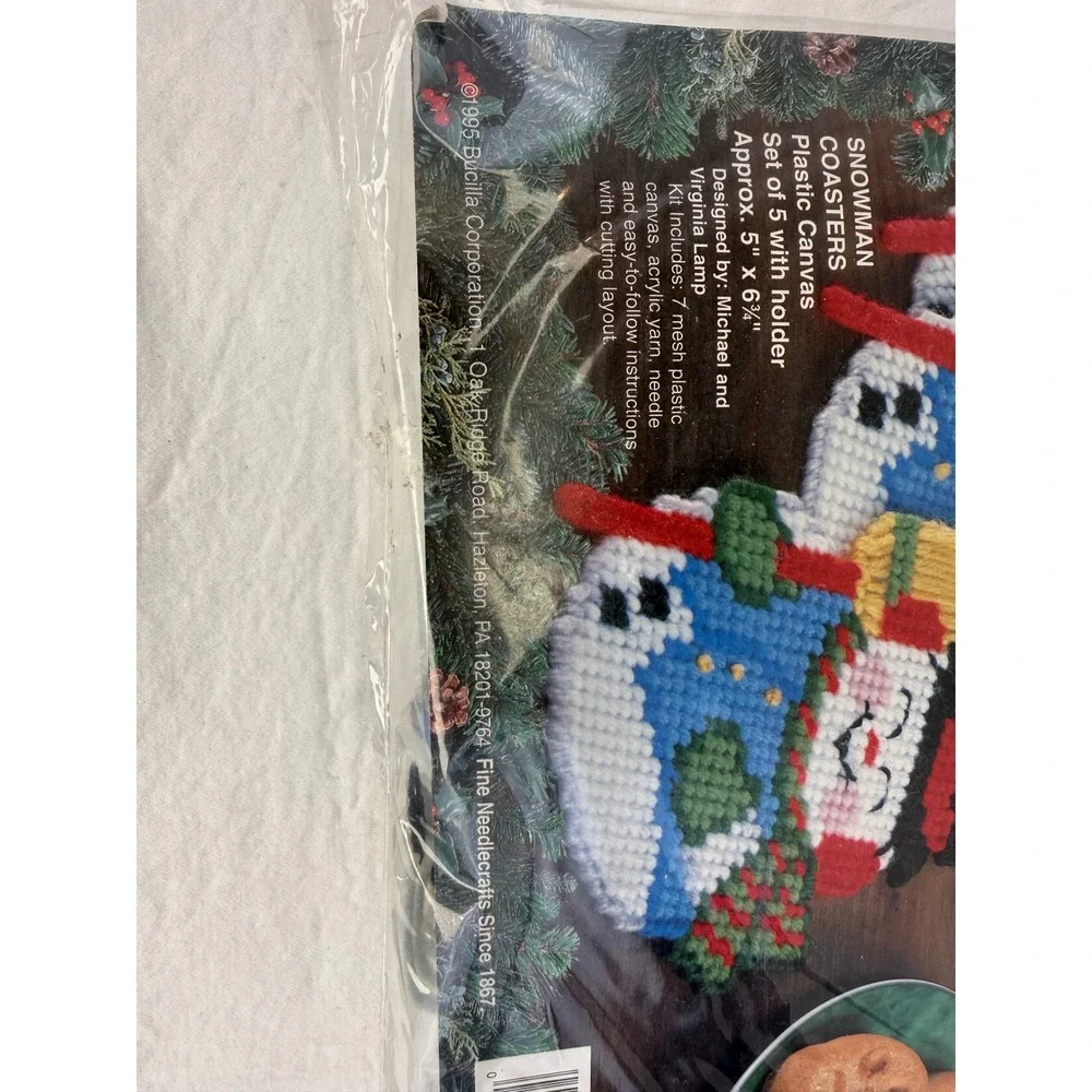 Bucilla Snowman Coasters‎ Plastic Canvas Kit Vintage 1995 Christmas Set 61186